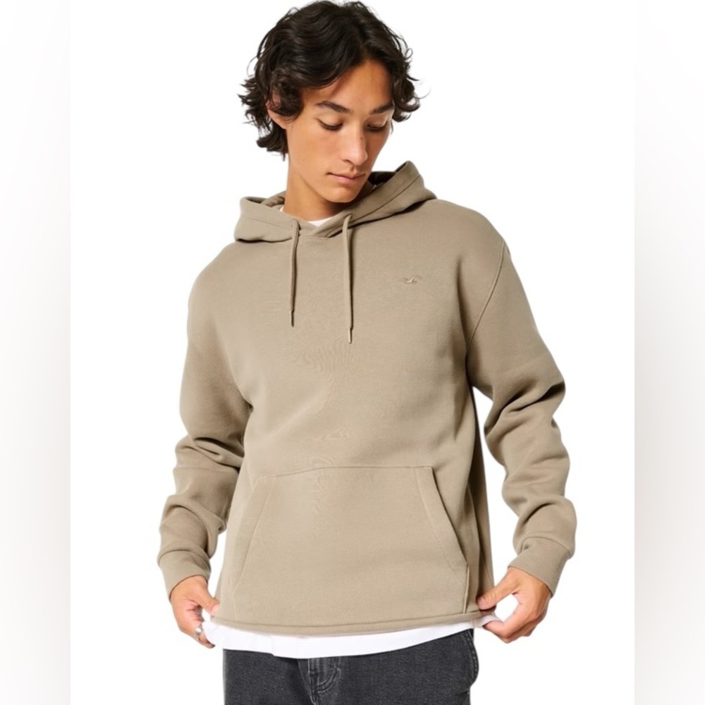 Hollister Taupe Pullover Hoodie Relaxed Fit Minimalist Cozy Neutral Men’s Medium